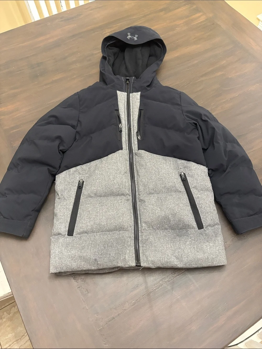 Under Armour Black and Gray Hooded Puffer Jacket